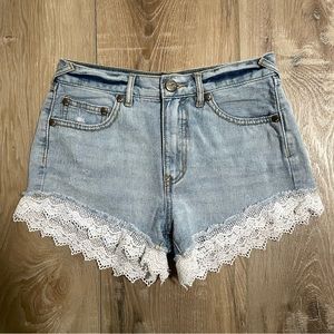 Free People Lacey Lace Denim Shorts